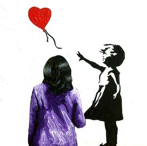 Gerard Boersma - Balloon Girl (Vrouw kijkend naar schilderij van Banksy) verkocht voor € 100!