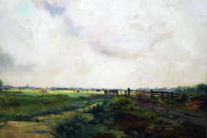 Theo Goedvriend - maroufle (olieverf op doek op paneel) - landschap verkocht voor € 199!