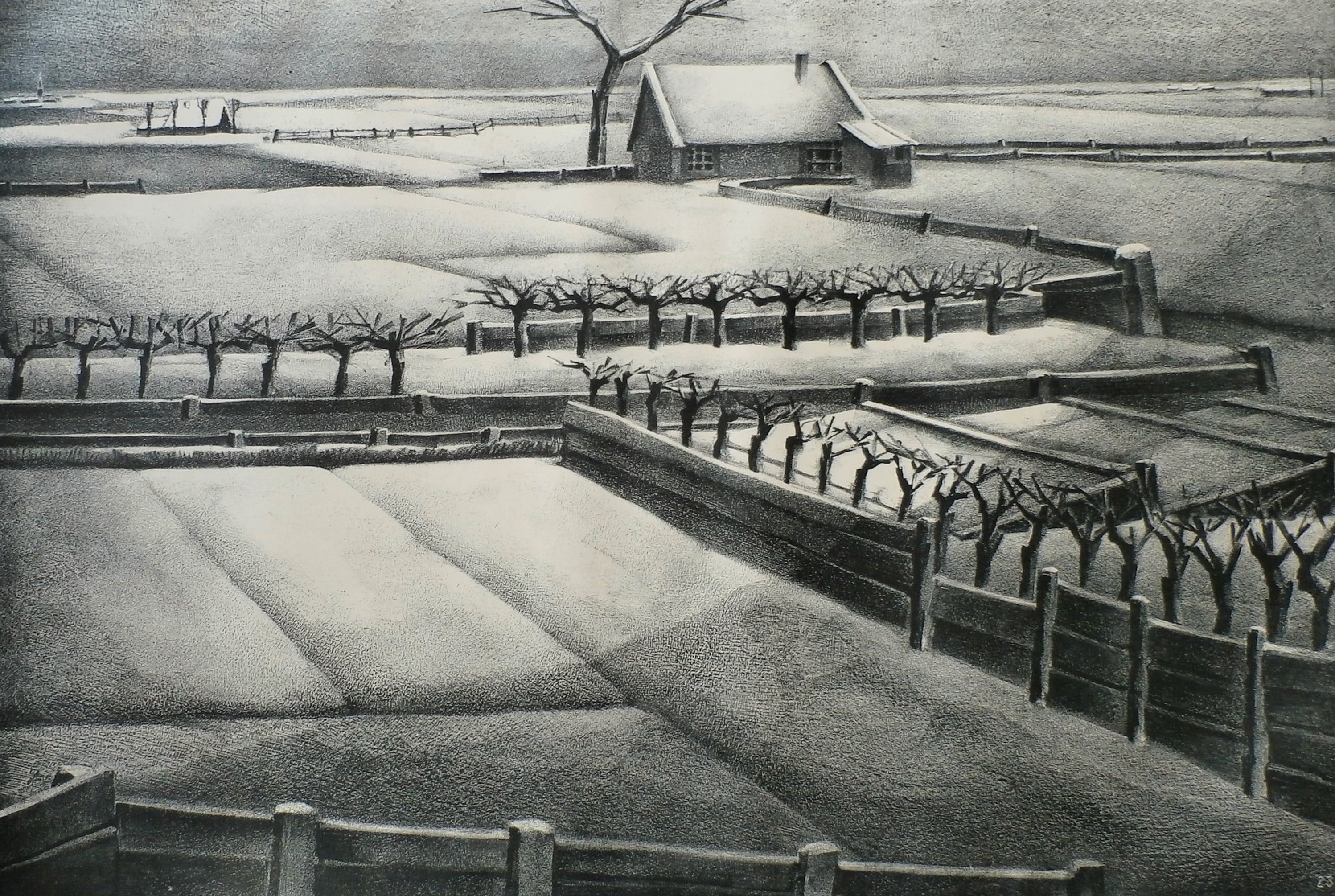 Aart van Dobbenburgh - Litho: Nederlands winter landschap kopen? Bied vanaf 45!