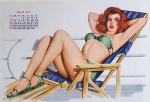 Curiosa - Al Moore - Pin-up voor Esquire kalender (Miss March, 1950), fraai gelijst kopen? Bied vanaf 1!