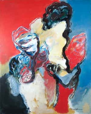 Bert Braam - Acryl op doek, De roze waaier verkocht voor € 80!