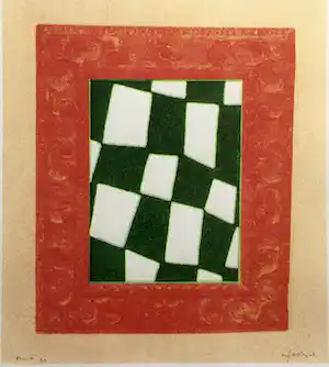 JCJ VANDERHEYDEN - fraaie zeefdruk ‘checkerboard’ - ingelijst vendu pour 385€ !