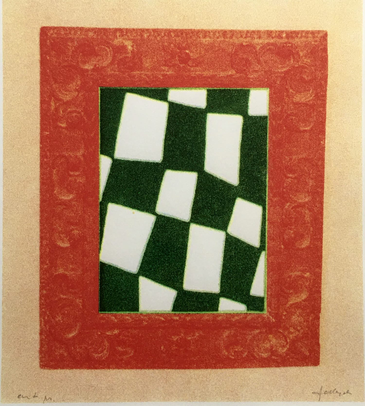 JCJ VANDERHEYDEN - fraaie zeefdruk ‘checkerboard’ - ingelijst verkocht voor € 385!