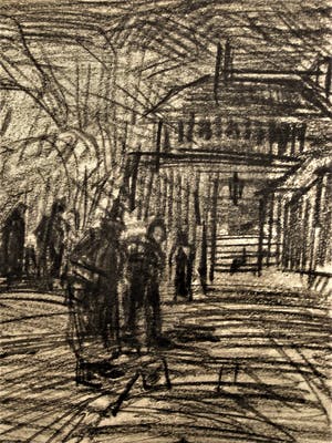 Arnold Koning - omstreeks 1890 - Houtskool - "Parijs figuren op perron - verso Frans landschap kopen? Bied vanaf 160!