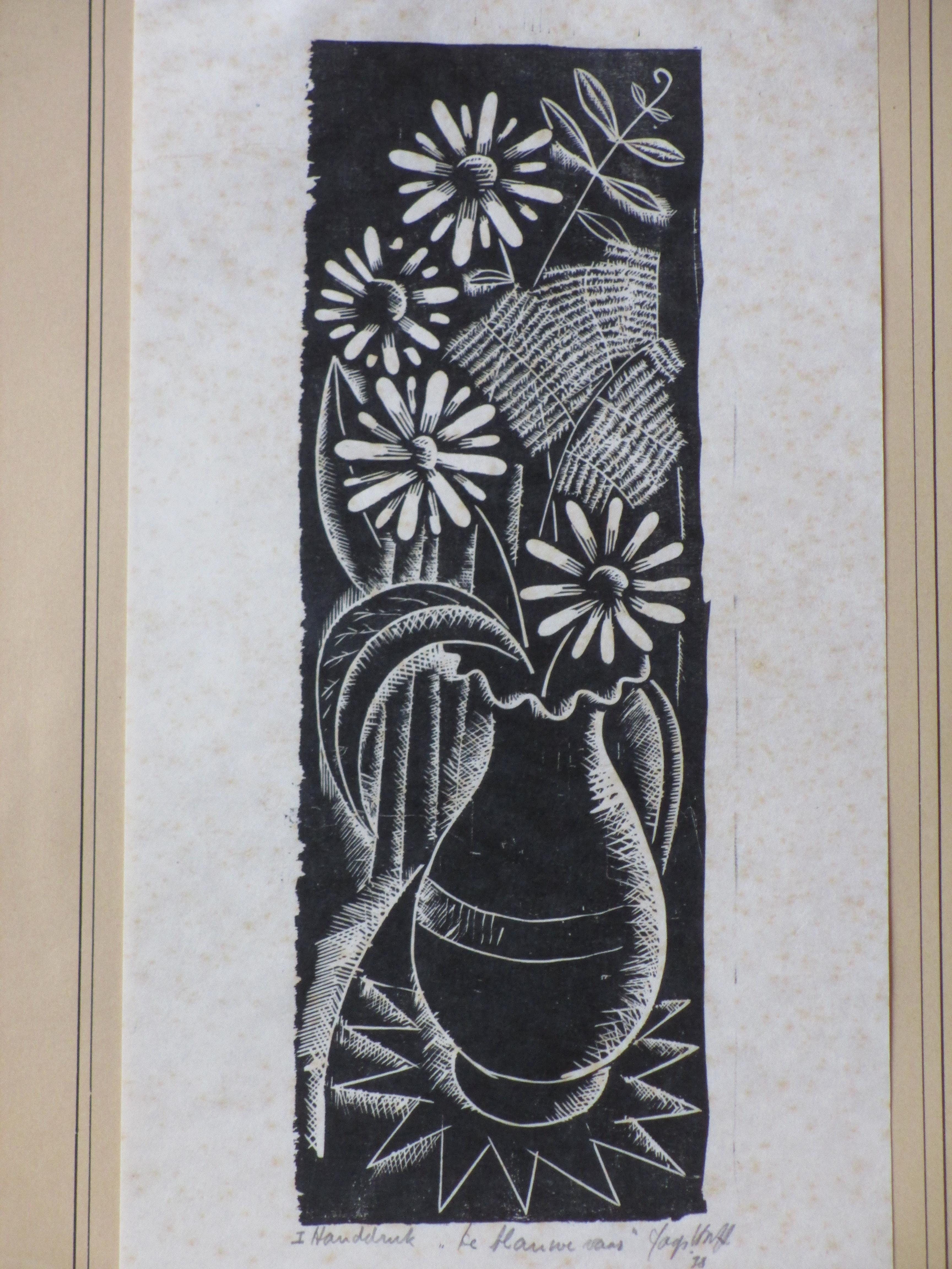 Niet of onleesbaar gesigneerd - Bloemen in vaas - Houtsnede kopen? Bied vanaf 1!