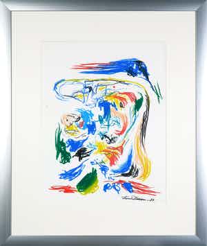 Finn Pedersen - Abstracte compositie in pastelkrijt - Ingelijst verkocht voor € 150!