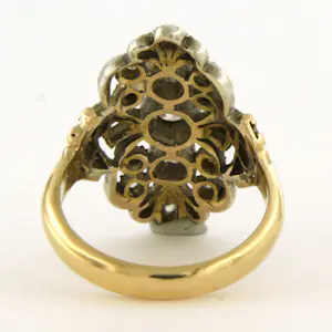 Buy 14k geel goud en zilver ring met Bolsjewiek en roos geslepen diamant tot. 0.50ct? Bid from 800!