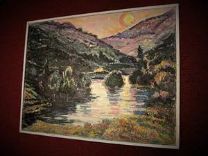 Daniel Wilhelm Bekking - GROOT! Express. olieverf "Zonsondergang Gorges de la Sioule Frankrijk" kopen? Bied vanaf 76!