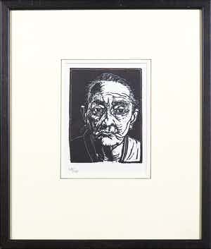 Dick Ket - Linosnede, Portret van grootmoeder (en face) verkocht voor € 1!