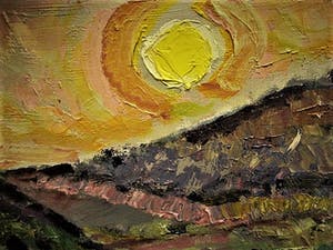 Daniel Wilhelm Bekking - GROOT! Expressionistisch olieverf "Zonsondergang Auvergne Frankrijk" kopen? Bied vanaf 50!