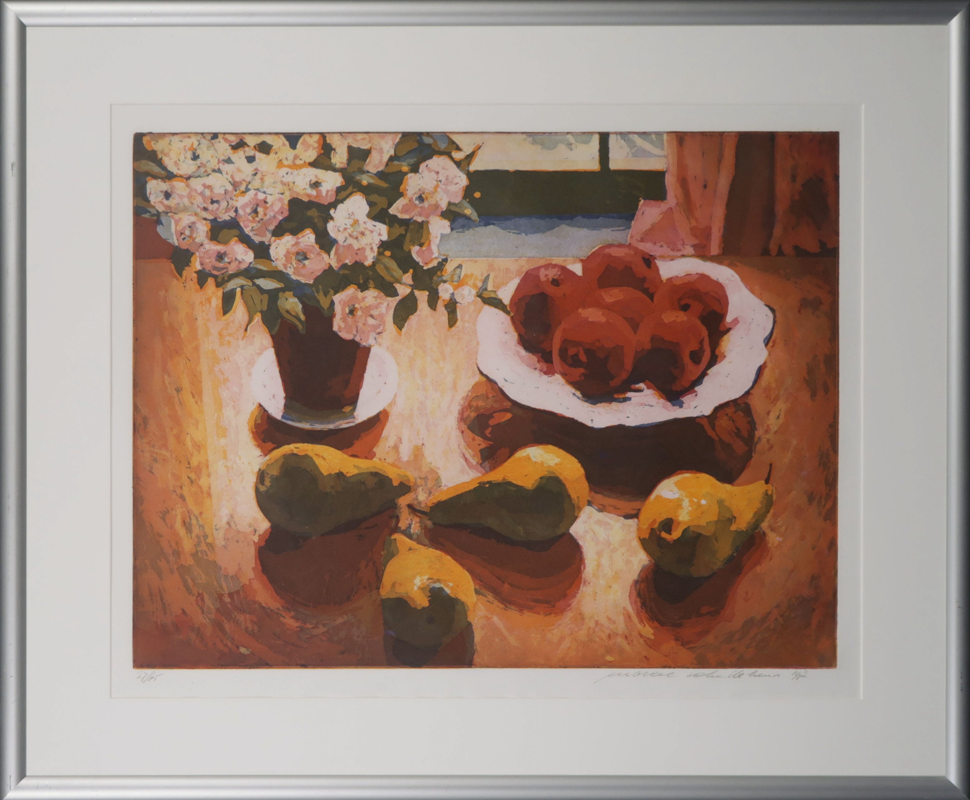 Marcel Schellekens - Kleurenets, Stilleven met appels en peren - Ingelijst verkocht voor € 1!