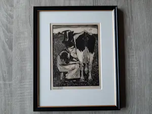 Jan Mankes - Originele Houtsnede Koemelkster 1927 kopen? Bied vanaf 160!