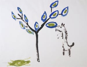 Ruven Levav - Gouache, Hond en boom met schildpad kopen? Bied vanaf 1!