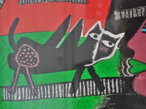 Corneille - Abstracte compositie met Cubaanse vlag, kat en gezicht kopen? Bied vanaf 250!