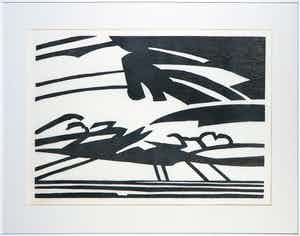 Paul Overhaus - Houtsnede op Japans papier, Boven wad I - Ingelijst verkocht voor € 1!