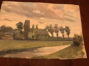 Ewoud de Kat - Zicht op dorpskerk te (vermoedelijk) Zeeland kopen? Bied vanaf 45!