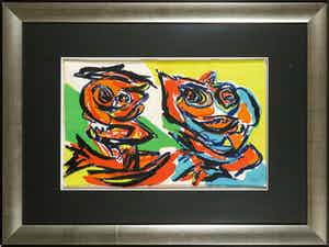 Karel Appel - Gesigneerde litho uit de uitgave Ariel 4 - Ingelijst verkocht voor € 1!