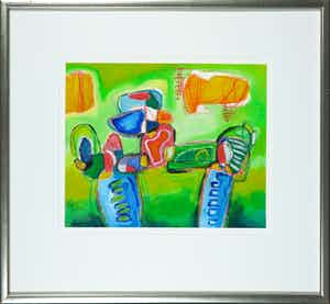 Hans Heijman - Acryl en krijt op papier, Zonder titel - Ingelijst verkocht voor € 1!