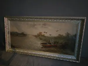 Cornelis Waterman - Water landschap man in boot en opvliegende ganzen kaufen? Bieten Sie von 90!