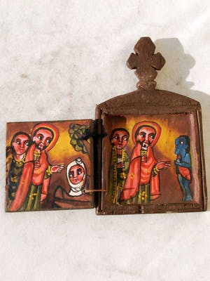 Ethiopie - 190127 - Ethiopian African wooden handpainted coptic icon - Ethiopia. kopen? Bied vanaf 45!