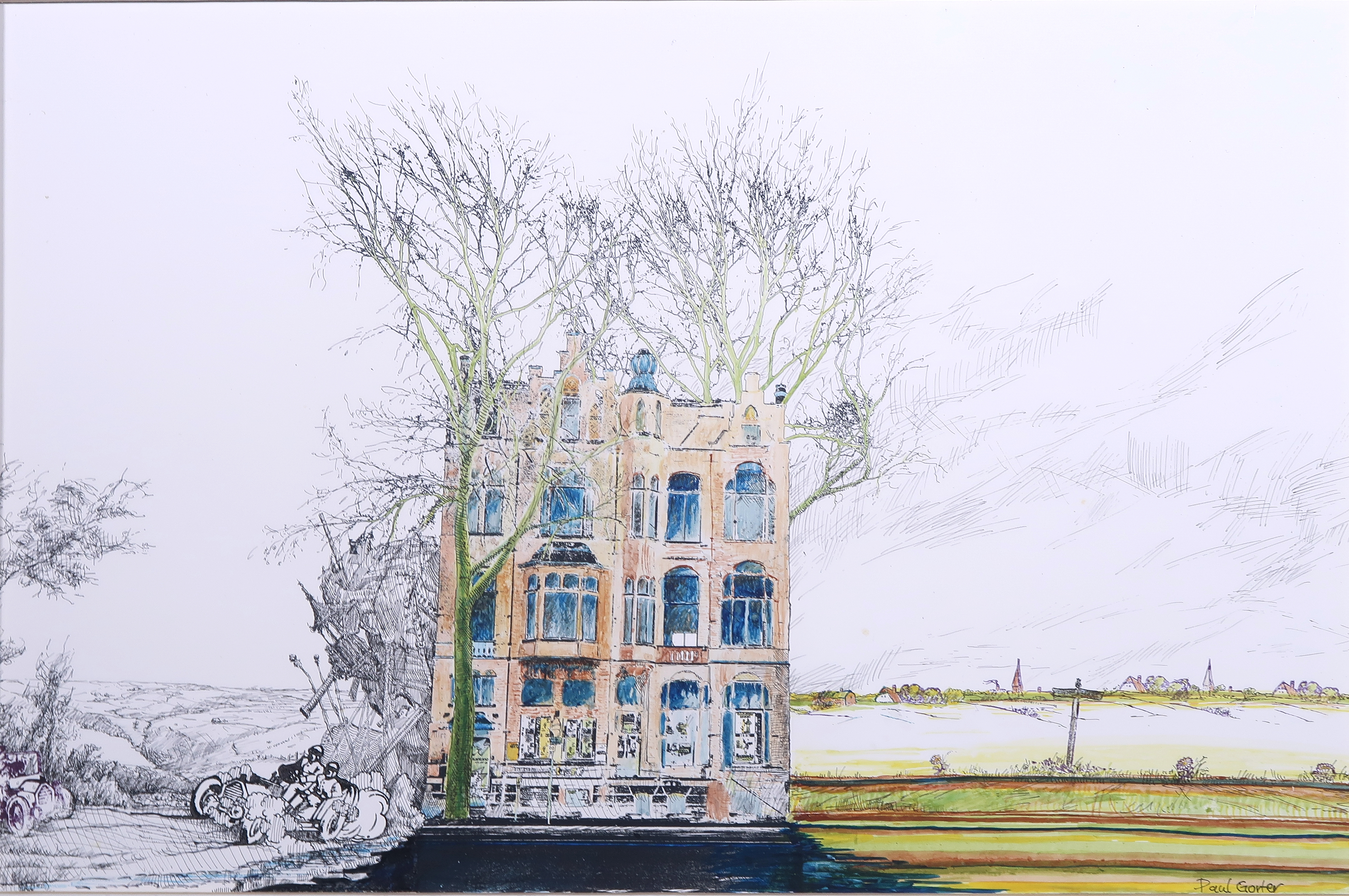 Niet of onleesbaar gesigneerd - Pen- en stifttekening, Zonder titel verkocht voor € 1!