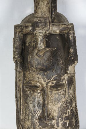 Dogon - Houten initiatiemasker met bovenop een man kopen? Bied vanaf 1!