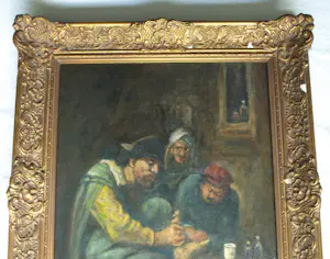 Jakob van Hoof - Olieverf op doek, Bij de Dokter I – Lijst, 64 x 54 cm. kopen? Bied vanaf 90!