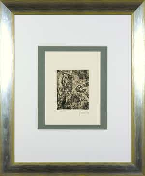 Asger Jorn - Ets en droge naald op handgeschept Japon, Friedhof der Maulwürfe - Ingelijst verkocht voor € 1!