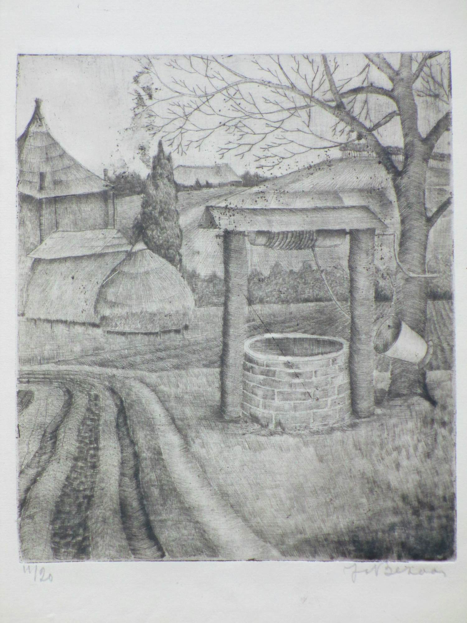 Jo Bezaan - Waterput op boerenerf - Ets kopen? Bied vanaf 70!