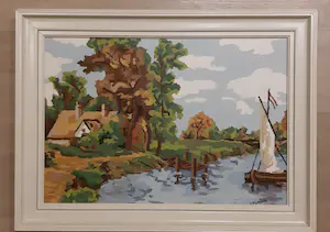 Brons (Onbekend) - Landschap boerderij en bootje kopen? Bied vanaf 1!