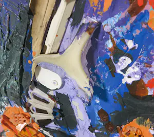 Jan G. Elburg - Olieverf en assemblage op board, Abstracte compositie - Ingelijst kopen? Bied vanaf 1000!