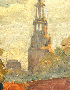 Anthonie Pieter Schotel - Grachtgezicht met brug en zeilschip - Olie op paneel - Gesigneerd - 37x62 cm kopen? Bied vanaf 690!