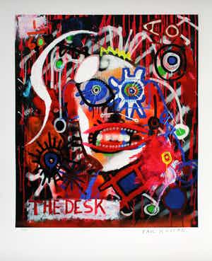 Paul Indrek Kostabi - Kleurengiclee THE DESK Handgesigneerd-GROOT!!! verkocht voor € 75!