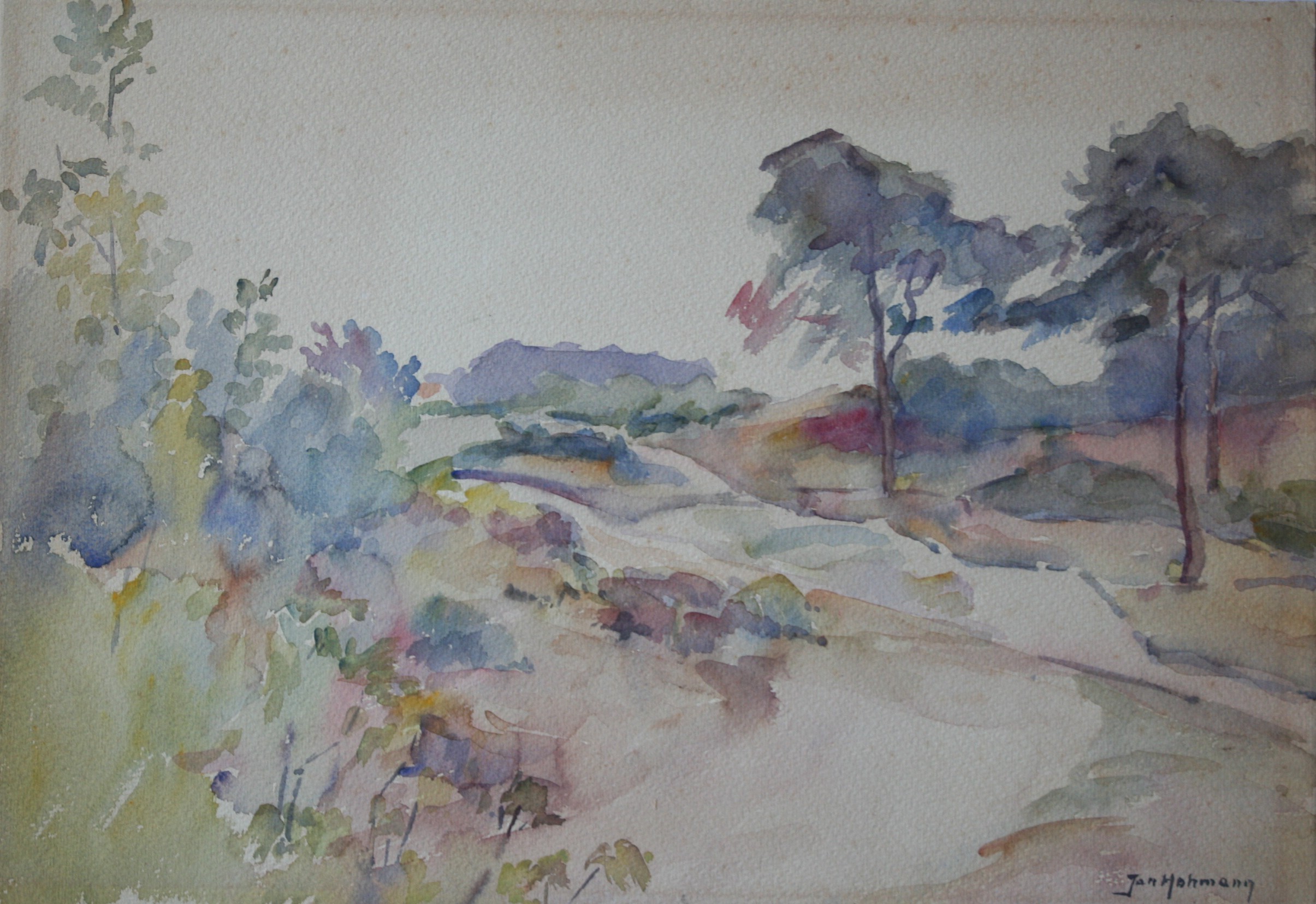 Jan Hohman - aquarel op grof papier - landschap - gesigneerd kopen? Bied vanaf 1!