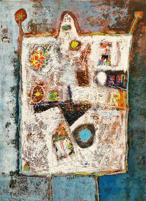 Hannes Postma - grote 1962 gemengde techniek (pastel, klei, acrylverf ea) "Self absorbed" kopen? Bied vanaf 84!