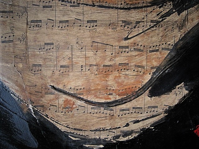 Marion van Harreveld - Intrigerende Gem. Techn. muziek Collage "Partitum" gesigneerd  kopen? Bied vanaf 1!