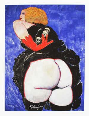 Ernst Fuchs - Kleurengiclee DIE KOPFSAMMLERIN op LINNEN. Handgesign. verkocht voor € 35!