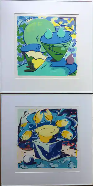 Susette van de Lande - Z.T | 2 figuratieve zeefdrukken - ingelijst verkocht voor € 49!