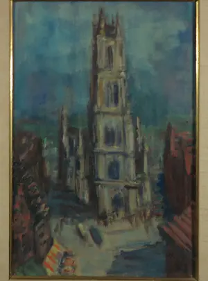 Herbert Fiedler - Olieverf op doek, Toren van Gent - Ingelijst kopen? Bied vanaf 200!