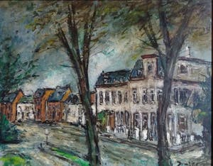 Niet of onleesbaar gesigneerd - (mogelijk Jeff Thewissen) - 1980 - Impressionistisch stadsgezicht kopen? Bied vanaf 1!