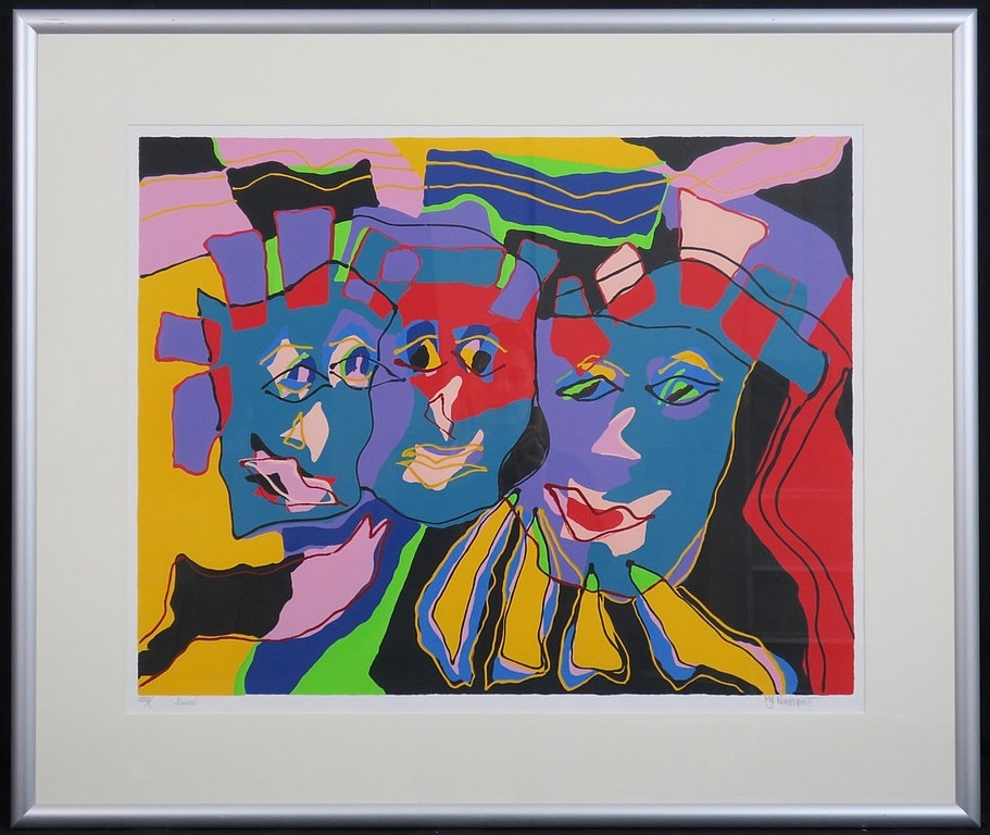 Marianne Naerebout - Kleurenzeefdruk FACES Handgesigneerd en INGELIJST!! kopen? Bied vanaf 125!