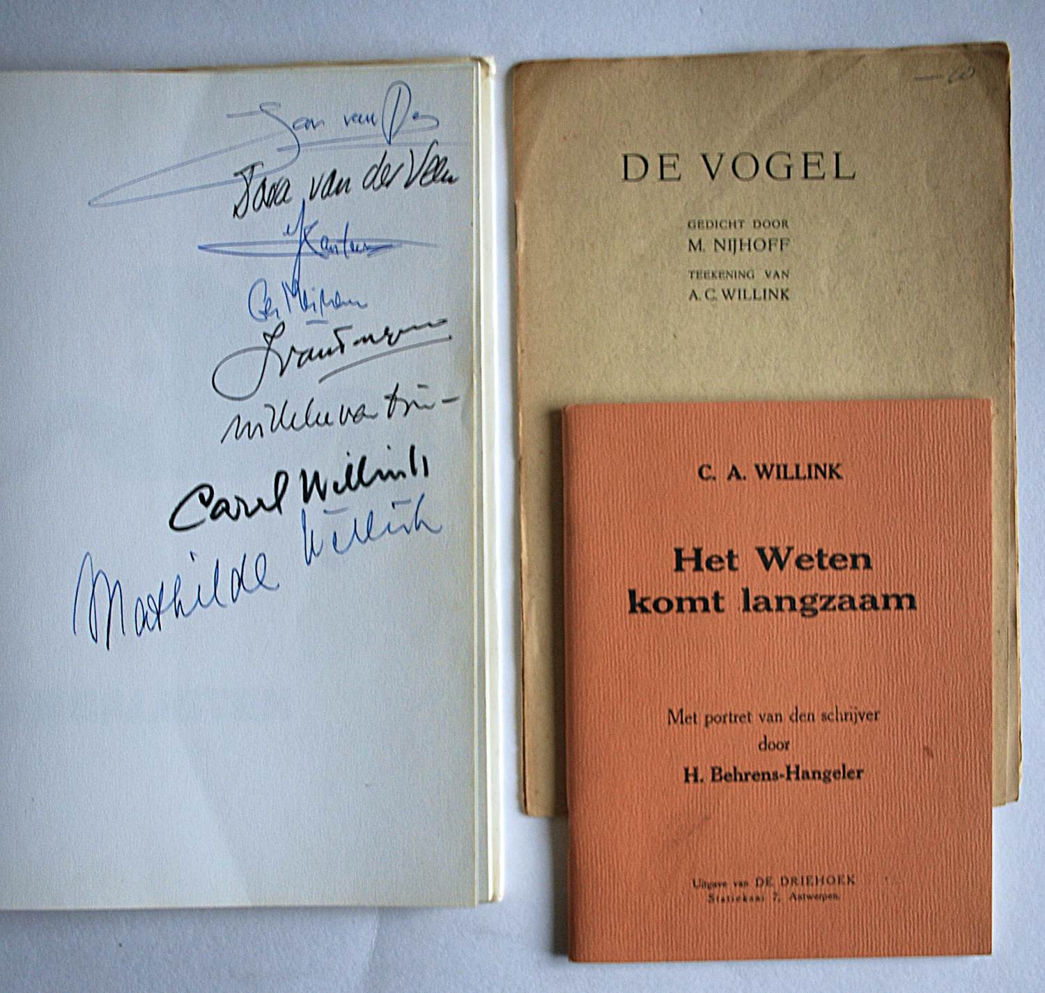 Carel Willink - 8x gesigneerd boek: o.a. Carel én Mathilde Willink & De Vogel (1941) & Het Weten kopen? Bied vanaf 195!