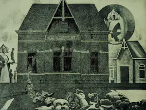 Theo Ros - sinistere staalgravure/aquatint "Day after night before" zeer kleine oplage (15) kopen? Bied vanaf 44!