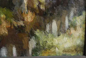 Matthijs Hage - Bos met bomen aan de slootkant - olieverfschilderij kopen? Bied vanaf 200!