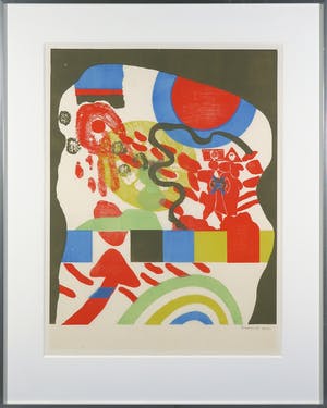 Jef Diederen - Houtsnede op rijstpapier, Abstracte compositie - Ingelijst kopen? Bied vanaf 70!