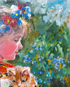 Vladimir Goussev - Portret van een meisje met een kitten kopen? Bied vanaf 400!