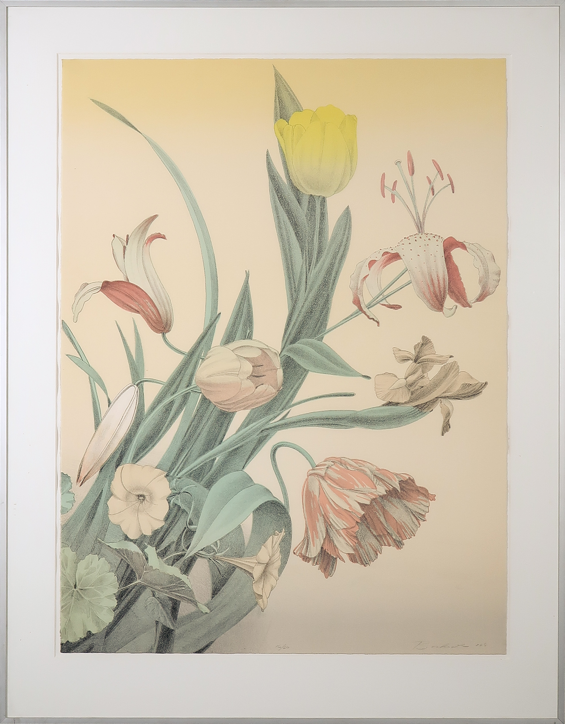 Niet of onleesbaar gesigneerd - Litho, Bloemen - Ingelijst kopen? Bied vanaf 1!
