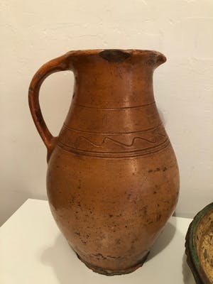 Curiosa - Prachtige antieke (water-) kan en zeldzame schaal, aardenwerk, 19e eeuws kopen? Bied vanaf 1!