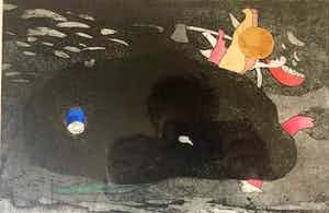 Michel van Overbeeke - Stone - Kleurets met bladgoud, Ingelijst verkocht voor € 50!