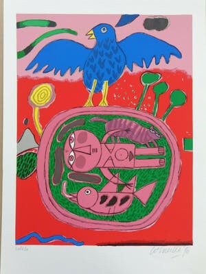 Corneille - BLAUWE VOGEL / KLEURZEEFDRUK / 56x38cm / SIG / 1996 kopen? Bied vanaf 120!